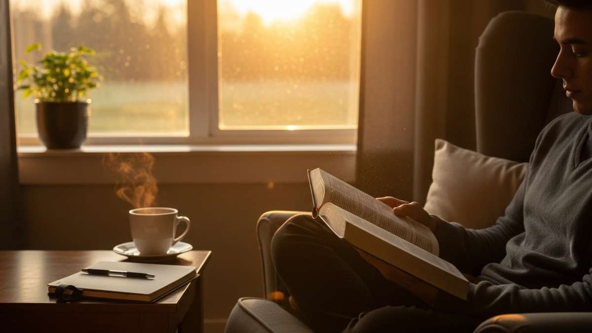 Person reading Bible in morning light seeking Holy Spirit guidance