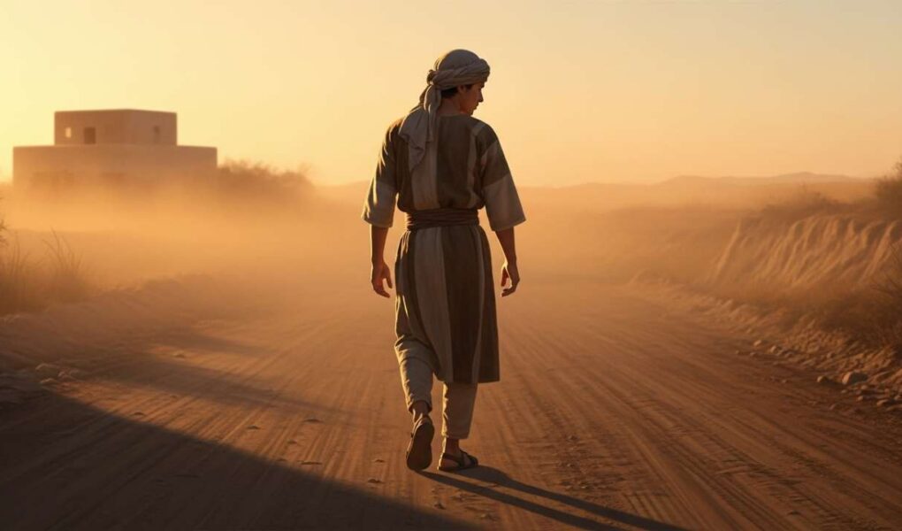 Young man leaving home in the Parable of the prodigal son