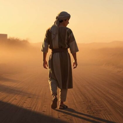 Young man leaving home in the Parable of the prodigal son