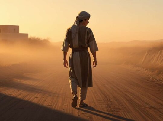 Young man leaving home in the Parable of the prodigal son