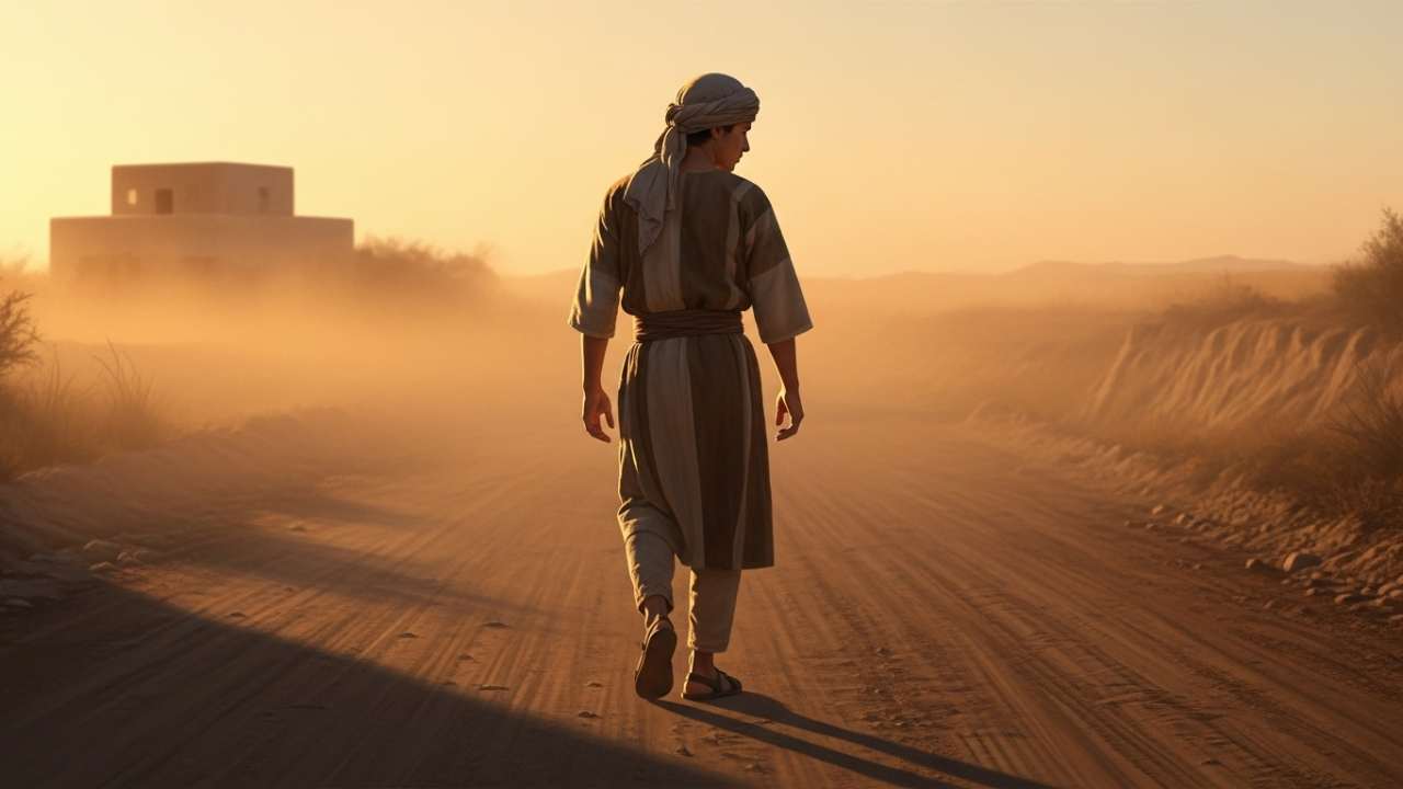 Young man leaving home in the Parable of the prodigal son