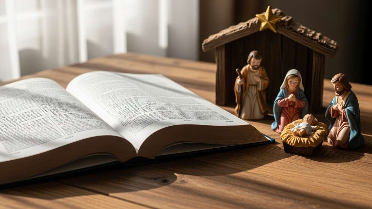 open Bible showing the real meaning of Christmas in the nativity story