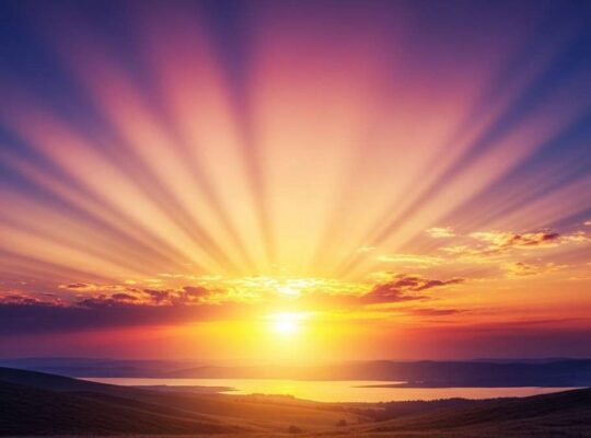 Eternal life in Christ symbolized by glorious eternal sunrise