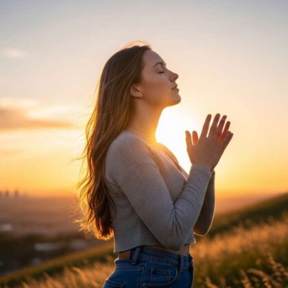 Young woman praying and wondering what changes when I give my life to Jesus