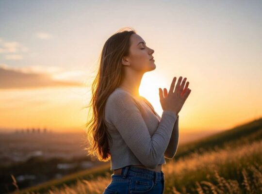 Young woman praying and wondering what changes when I give my life to Jesus